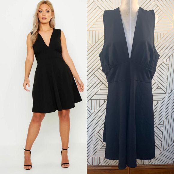 boohoo black skater dress